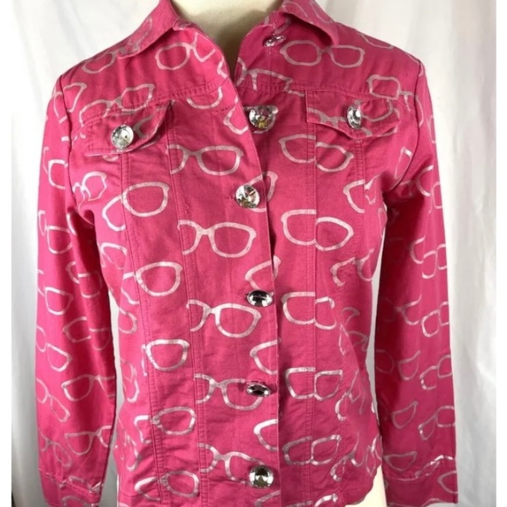Vicki Wayne‎ bright pink with silver sunglasses jacket. Size 12.